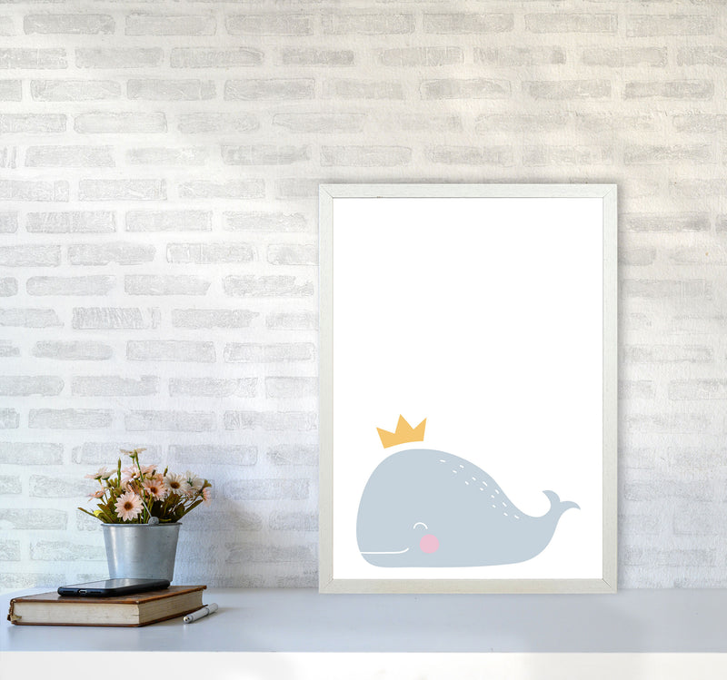 Whale With Crown Framed Nursey Wall Art Print A2 Oak Frame