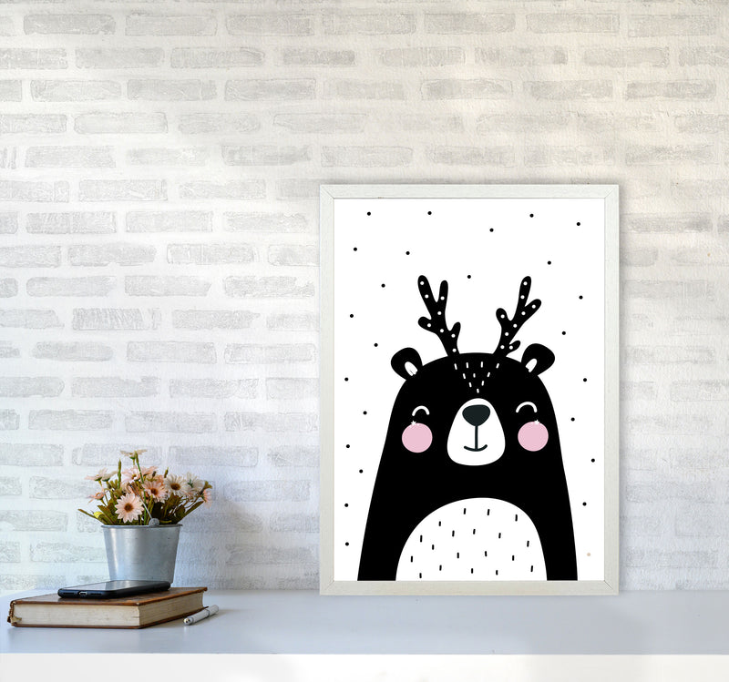 Black Bear With Antlers Modern Print Animal Art Print A2 Oak Frame
