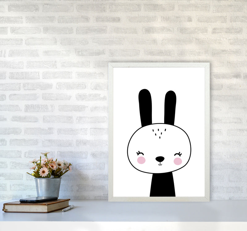 Black And White Scandi Bunny Modern Print Animal Art Print A2 Oak Frame
