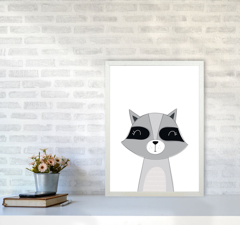 Scandi Raccoon Framed Nursey Wall Art Print A2 Oak Frame