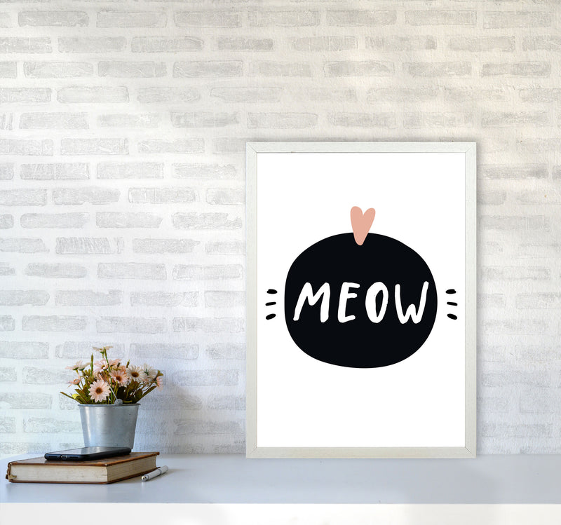 Meow Framed Typography Wall Art Print A2 Oak Frame