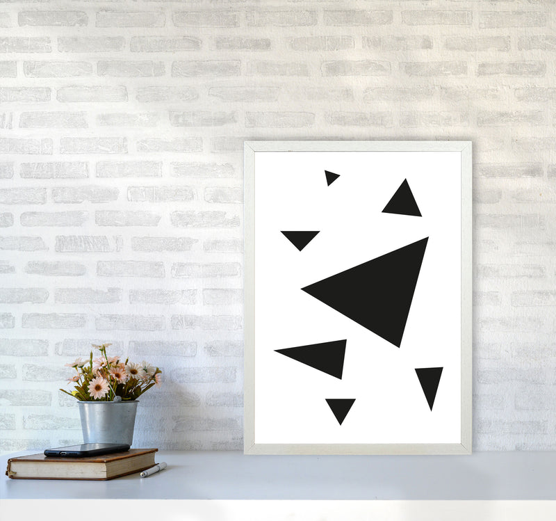 Black Abstract Triangles Modern Print A2 Oak Frame