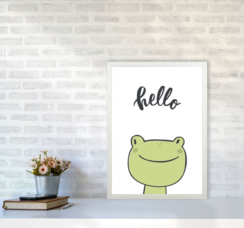 Hello Frog Modern Print Animal Art Print A2 Oak Frame