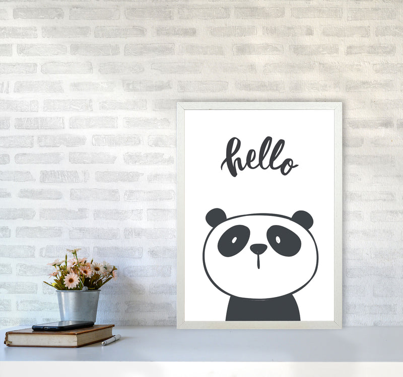 Hello Panda Modern Print Animal Art Print A2 Oak Frame