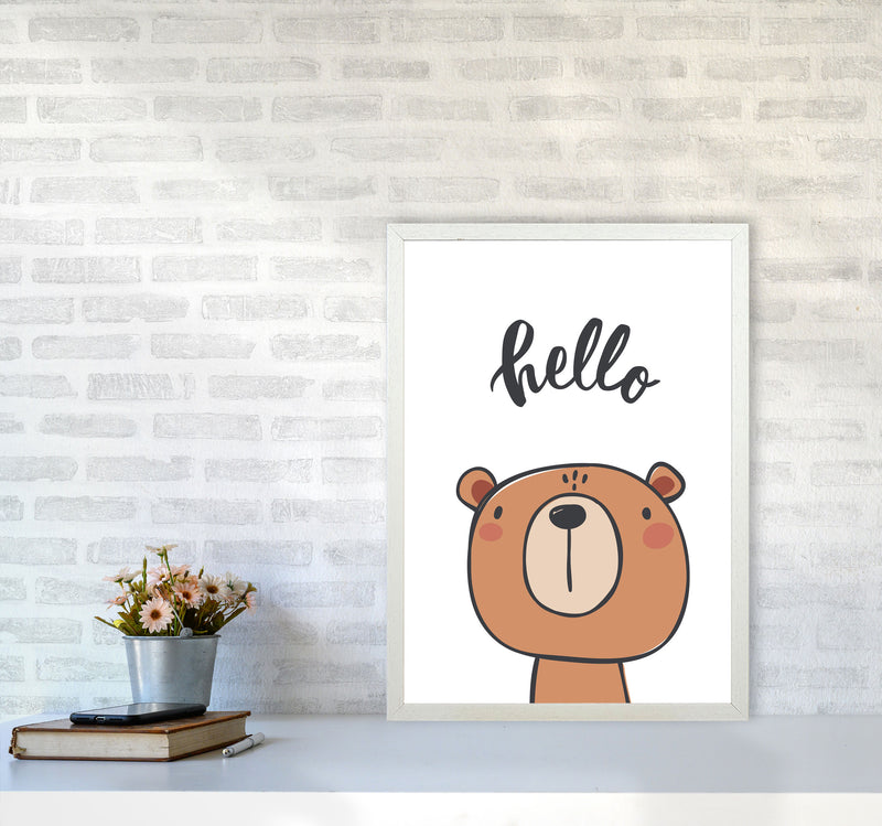 Hello Bear Modern Print Animal Art Print A2 Oak Frame