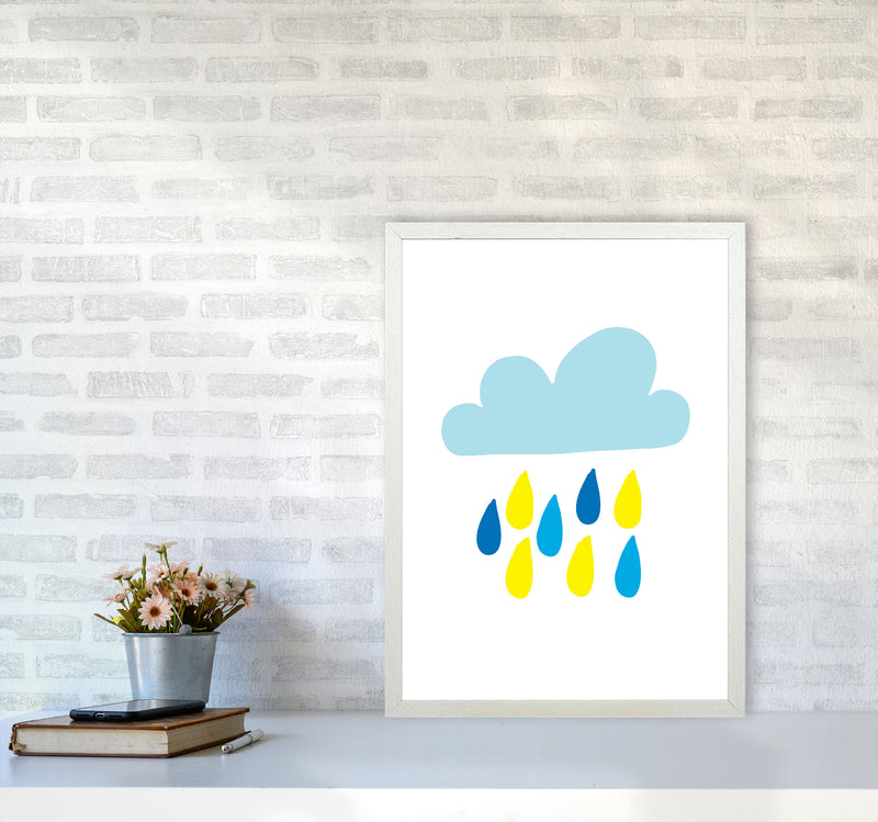 Blue Rain Cloud Modern Print A2 Oak Frame
