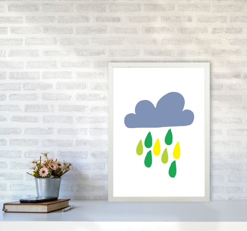 Dark Blue Rain Cloud Modern Print A2 Oak Frame