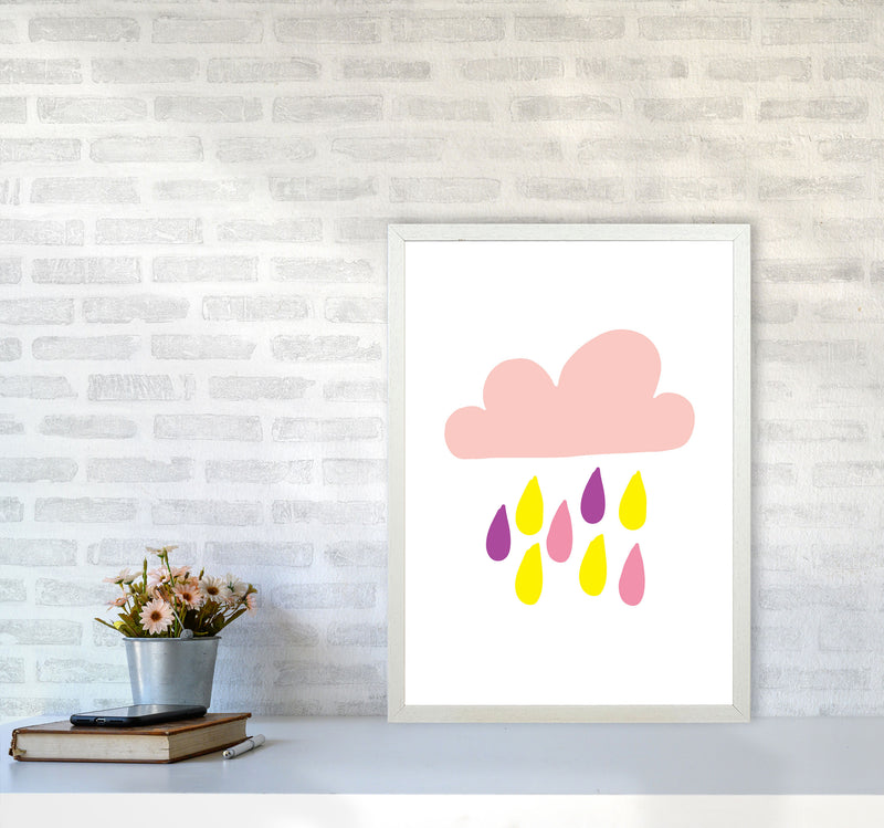 Pink Rain Cloud Framed Nursey Wall Art Print A2 Oak Frame