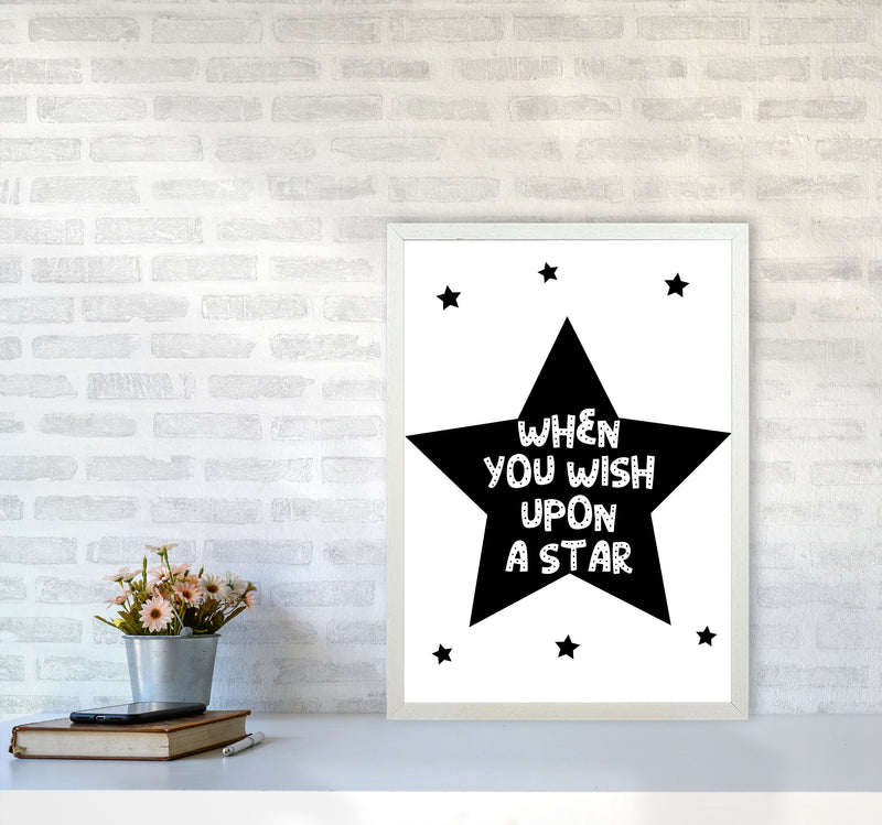 Wish Upon A Star Black Framed Nursey Wall Art Print A2 Oak Frame