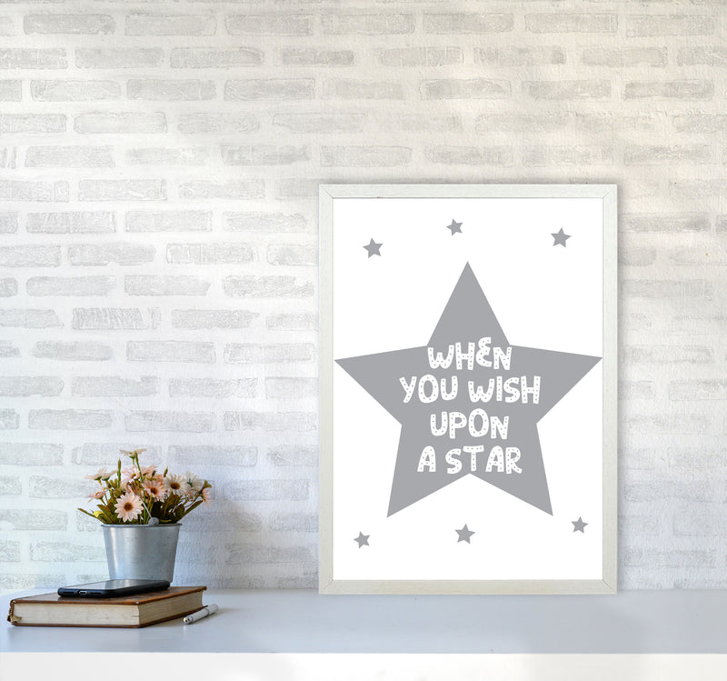 Wish Upon A Star Grey Framed Nursey Wall Art Print A2 Oak Frame