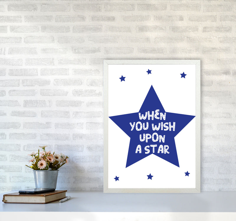 Wish Upon A Star Navy Framed Nursey Wall Art Print A2 Oak Frame