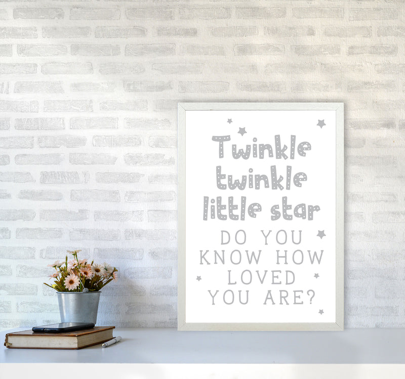 Twinkle Twinkle Little Star Grey Framed Nursey Wall Art Print A2 Oak Frame
