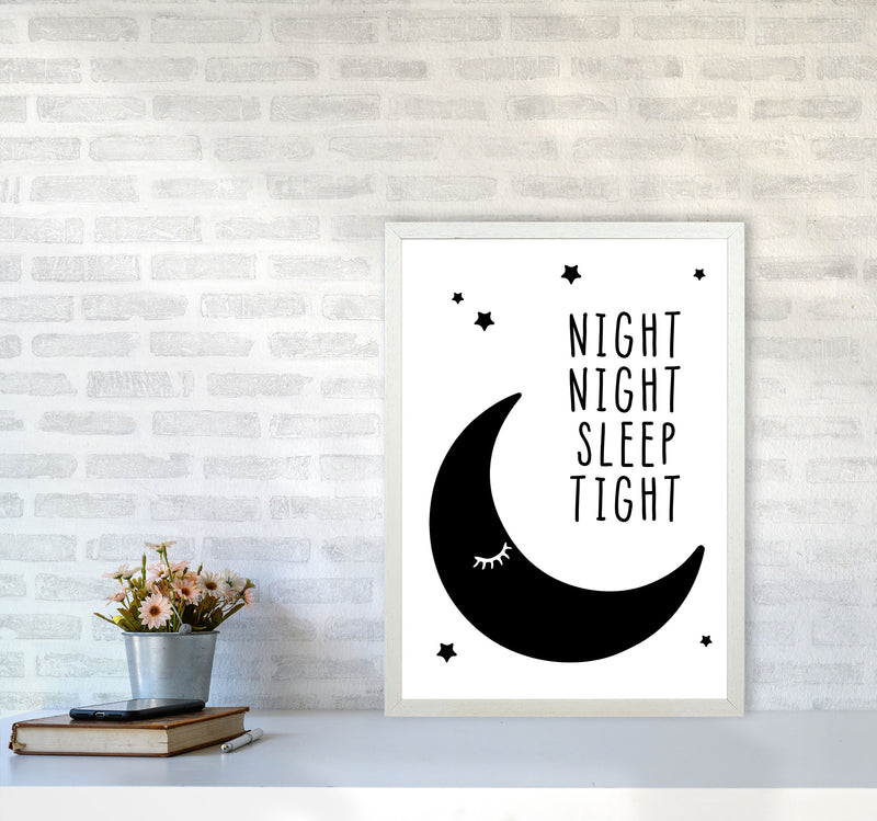 Night Night Moon Black Framed Nursey Wall Art Print A2 Oak Frame