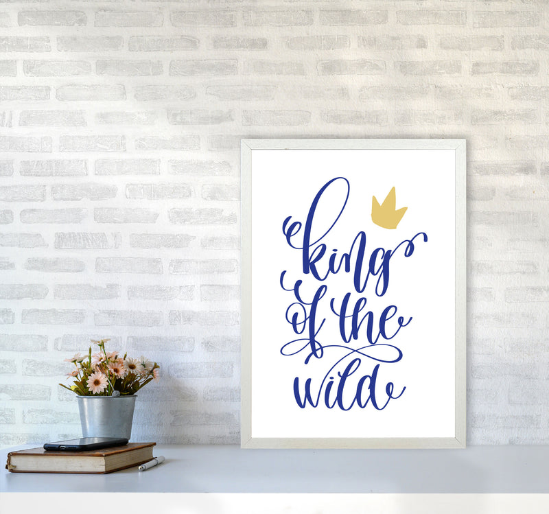 King Of The Wild Blue Framed Typography Wall Art Print A2 Oak Frame