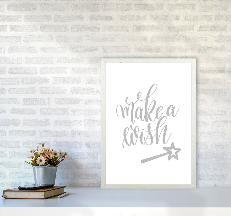 Make A Wish Grey Framed Typography Wall Art Print A2 Oak Frame