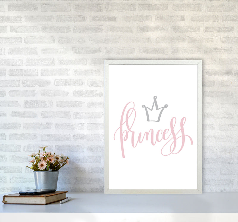 Princess Pink And Grey Framed Nursey Wall Art Print A2 Oak Frame