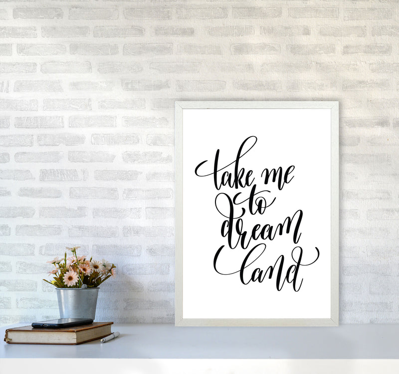 Take Me To Dream Land Black Modern Print A2 Oak Frame