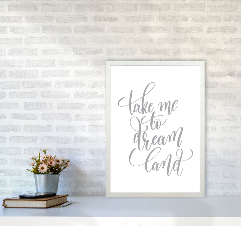 Take Me To Dream Land Grey Modern Print A2 Oak Frame