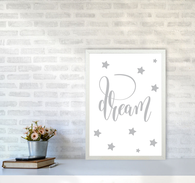 Dream Grey Framed Typography Wall Art Print A2 Oak Frame