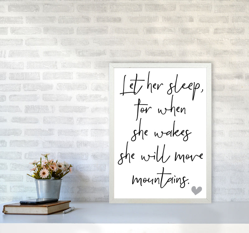 Let Her Sleep Framed Typography Wall Art Print A2 Oak Frame
