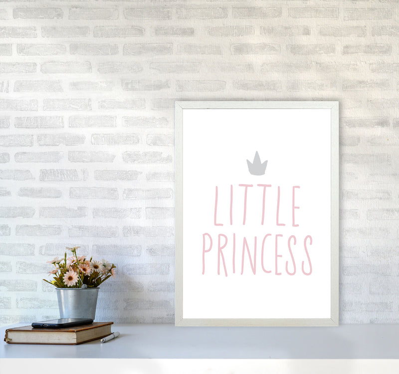 Little Princess Pink And Grey Framed Nursey Wall Art Print A2 Oak Frame