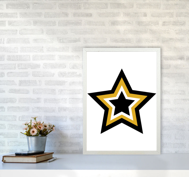 Mustard And Black Layered Star Modern Print A2 Oak Frame