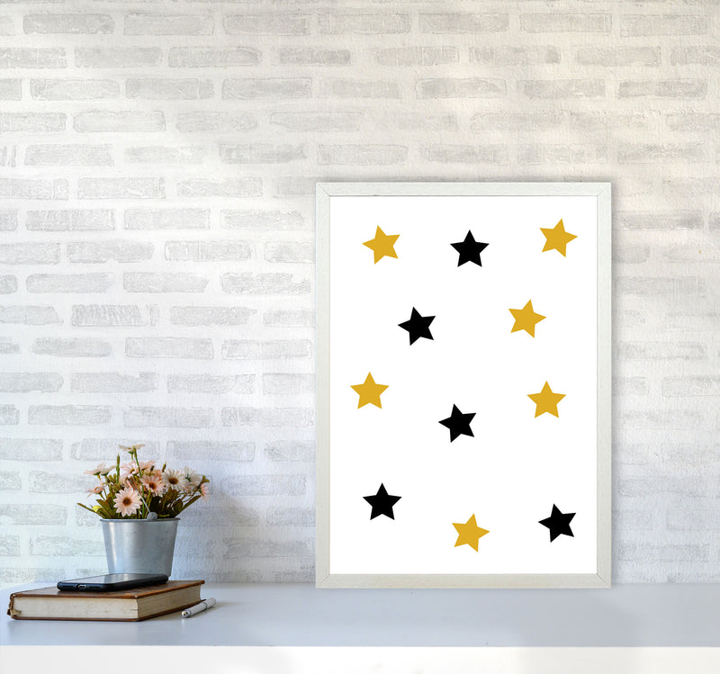 Mustard And Black Stars Modern Print A2 Oak Frame