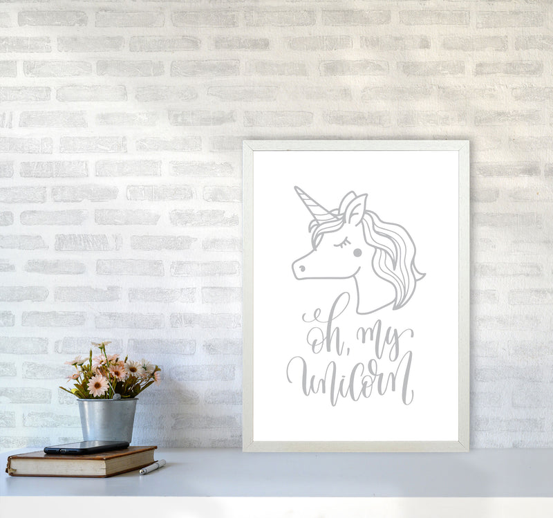 Oh My Unicorn Grey Framed Nursey Wall Art Print A2 Oak Frame