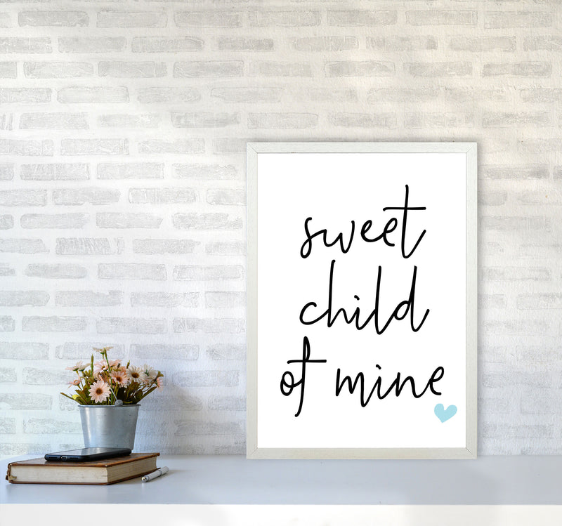 Sweet Child Of Mine Blue Framed Nursey Wall Art Print A2 Oak Frame