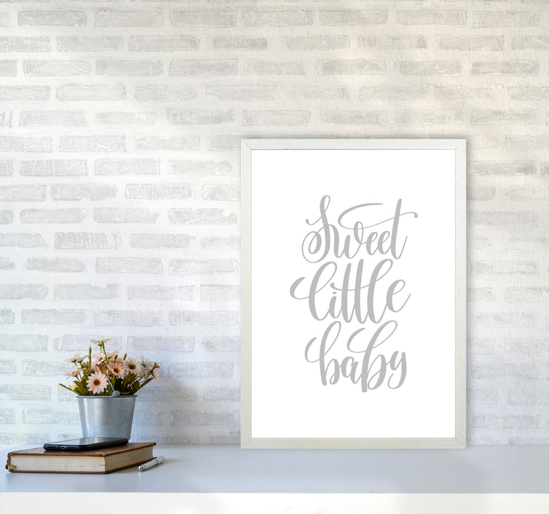 Sweet Little Baby Grey Framed Nursey Wall Art Print A2 Oak Frame