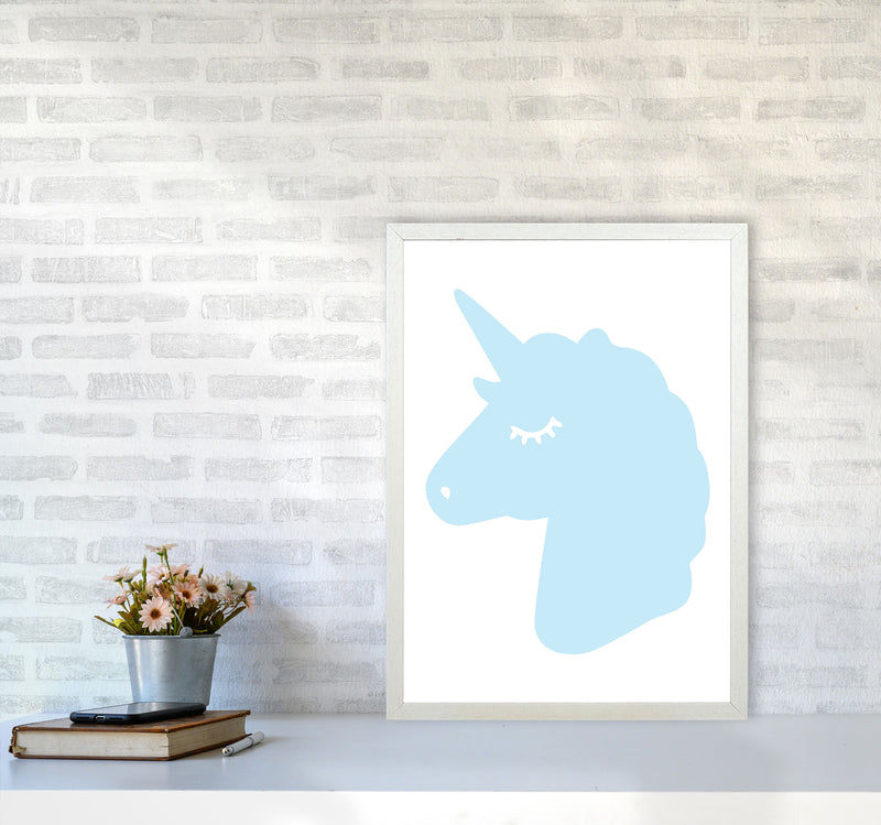 Blue Unicorn Head Modern Print Animal Art Print A2 Oak Frame