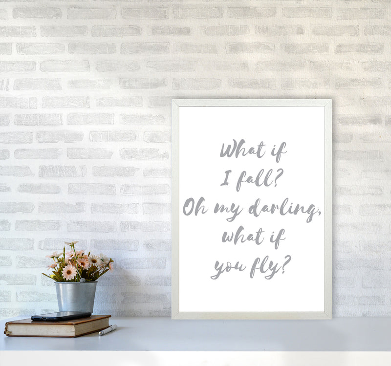 What If I Fall? Grey Modern Print A2 Oak Frame