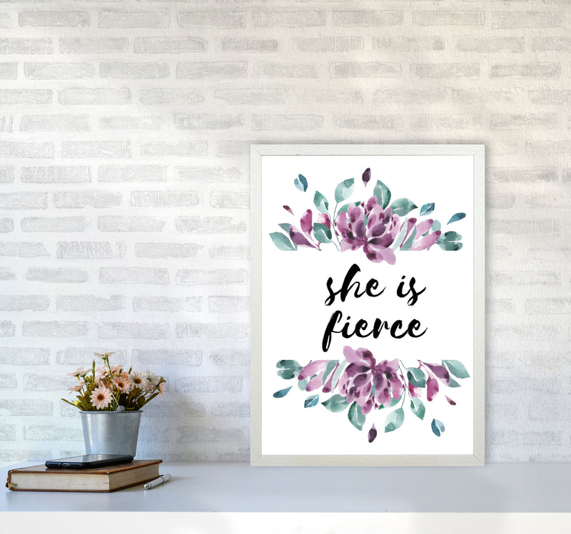 She Is Fierce Purple Floral Modern Print A2 Oak Frame