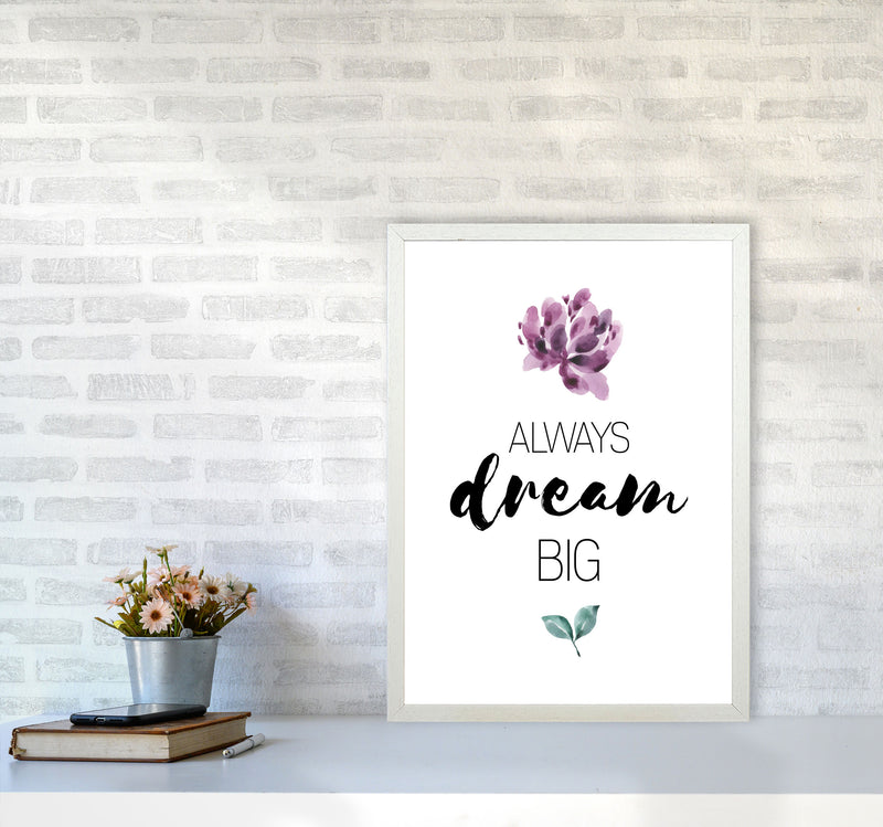 Always Dream Big Purple Floral Framed Typography Wall Art Print A2 Oak Frame