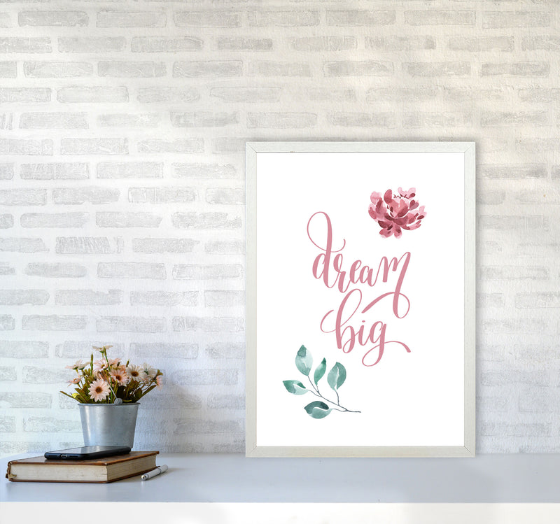 Dream Big Pink Floral Framed Typography Wall Art Print A2 Oak Frame