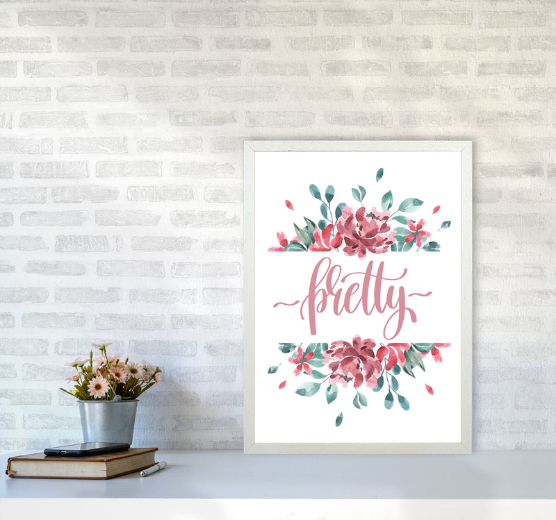 Pretty Pink Floral Framed Typography Wall Art Print A2 Oak Frame