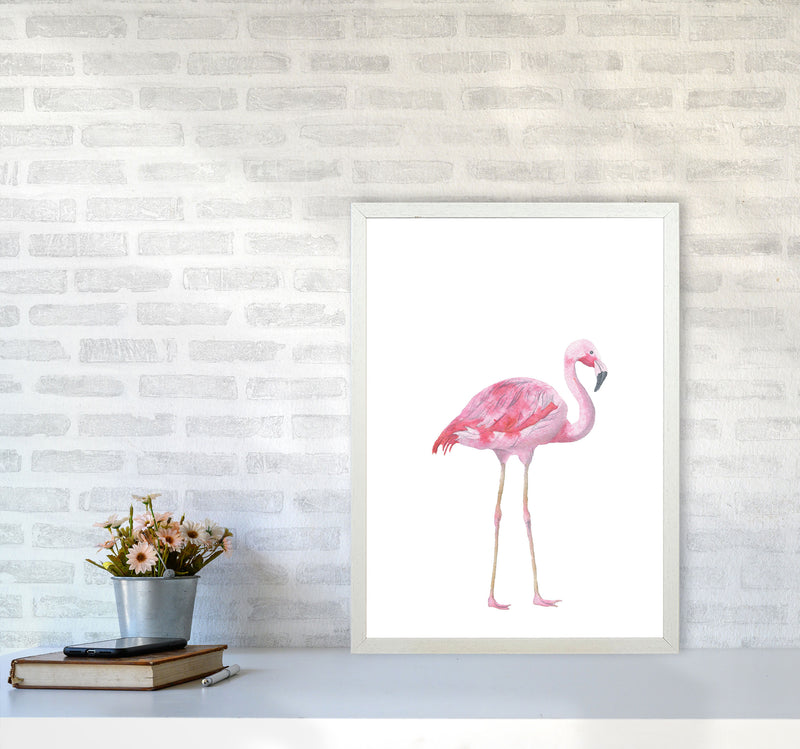 Pink Flamingo Modern Print Animal Art Print A2 Oak Frame