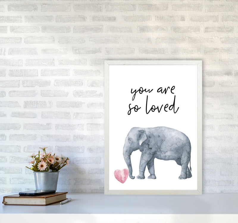 Elephant You Are So Loved Framed Nursey Wall Art Print A2 Oak Frame