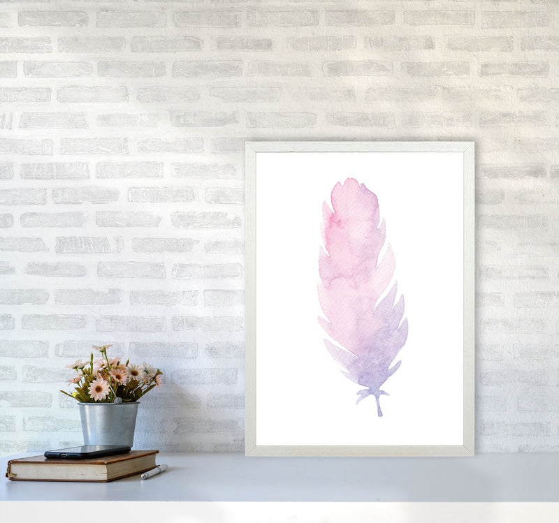 Pink Watercolour Feather Modern Print A2 Oak Frame