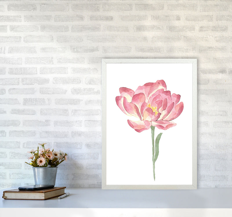 Pink Watercolour Flower Modern Print A2 Oak Frame
