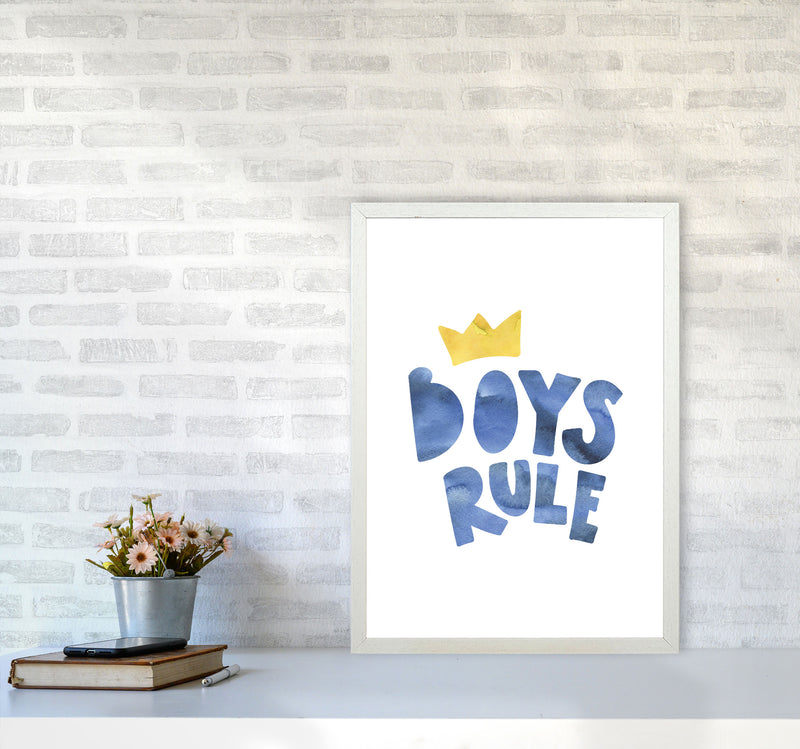 Boys Rule Watercolour Framed Nursey Wall Art Print A2 Oak Frame