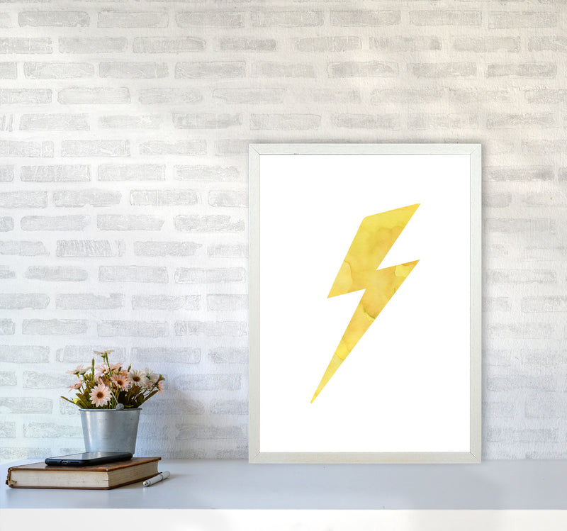 Yellow Thunderbolt Watercolour Modern Print A2 Oak Frame