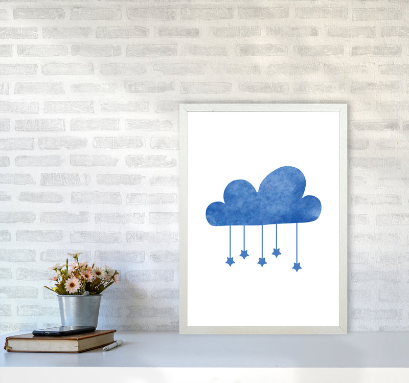Blue Cloud Watercolour Modern Print A2 Oak Frame