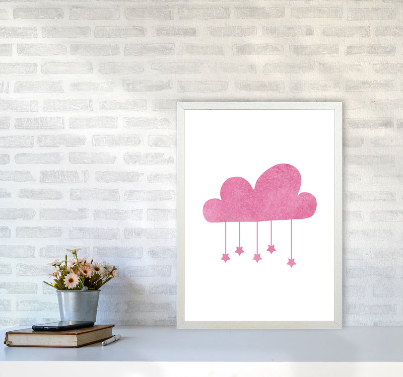 Pink Cloud Watercolour Modern Print A2 Oak Frame