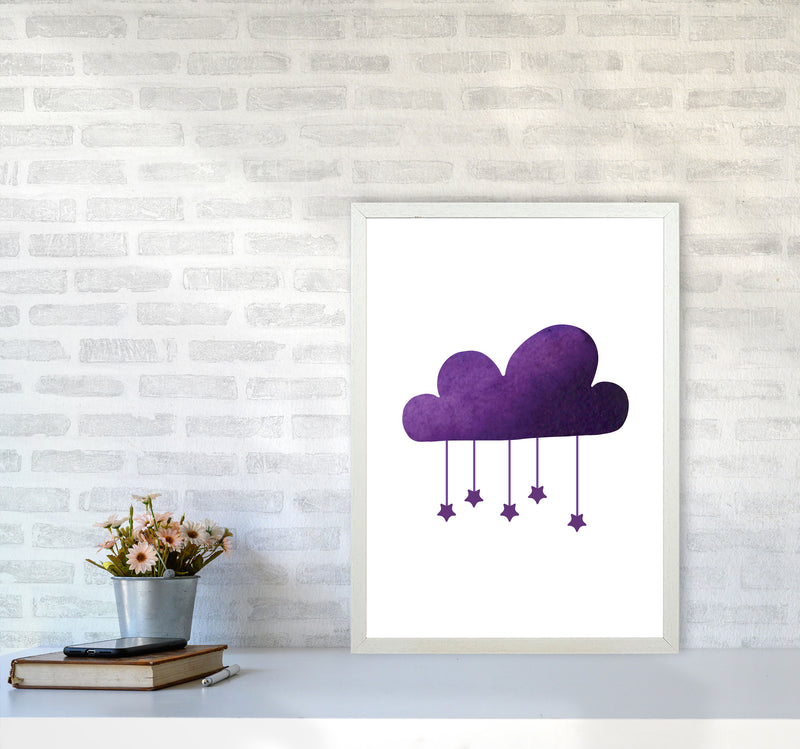 Purple Cloud Watercolour Modern Print A2 Oak Frame