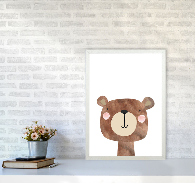 Scandi Brown Bear Watercolour Framed Nursey Wall Art Print A2 Oak Frame