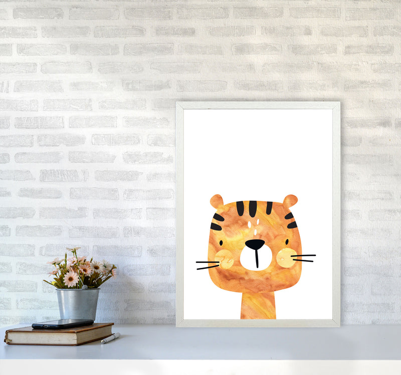 Scandi Tiger Watercolour Framed Nursey Wall Art Print A2 Oak Frame