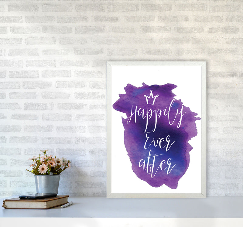 Happily Ever After Purple Watercolour Modern Print A2 Oak Frame