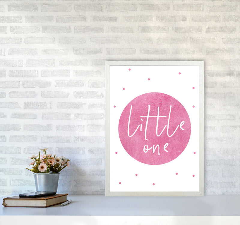 Little One Pink Watercolour Modern Print A2 Oak Frame