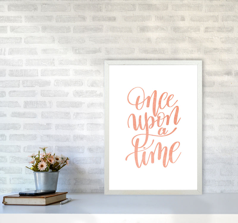 Once Upon A Time Peach Watercolour Framed Typography Wall Art Print A2 Oak Frame